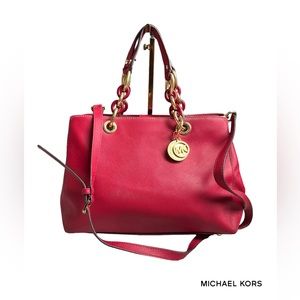 Michael Kors Red Leather Satchel with Gold Hardware